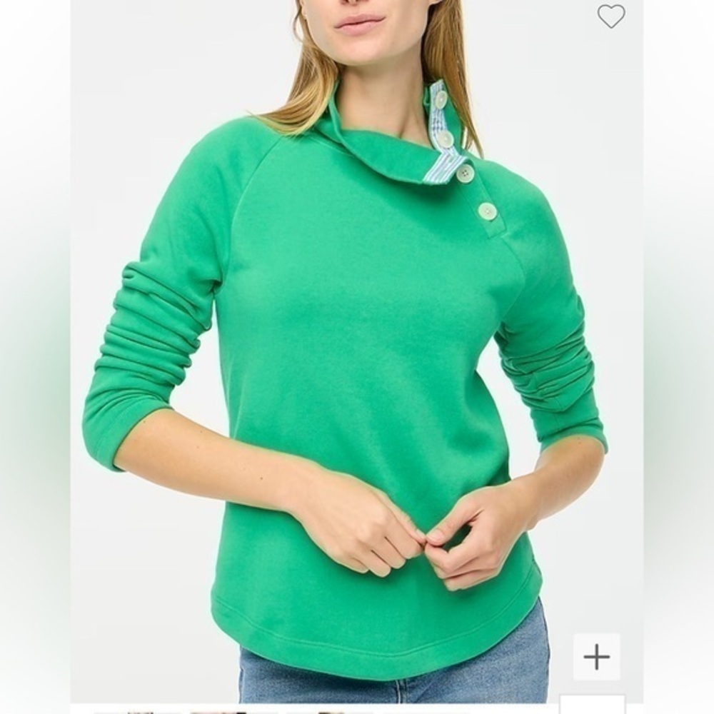 J Crew Wide Button Collar Pullover Sweatshirt Gre… - image 1